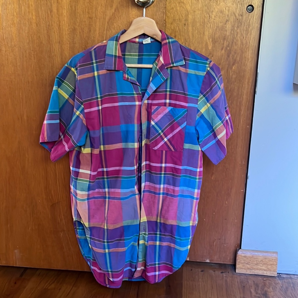 Vintage colorful plaid shirt sleeve shirt